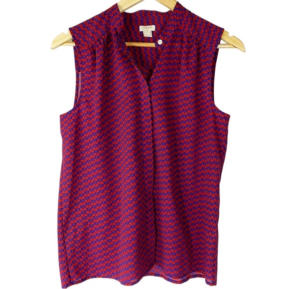 J Crew Blue and Red Cherry Print Sleeveless Blouse - Picture 1 of 4